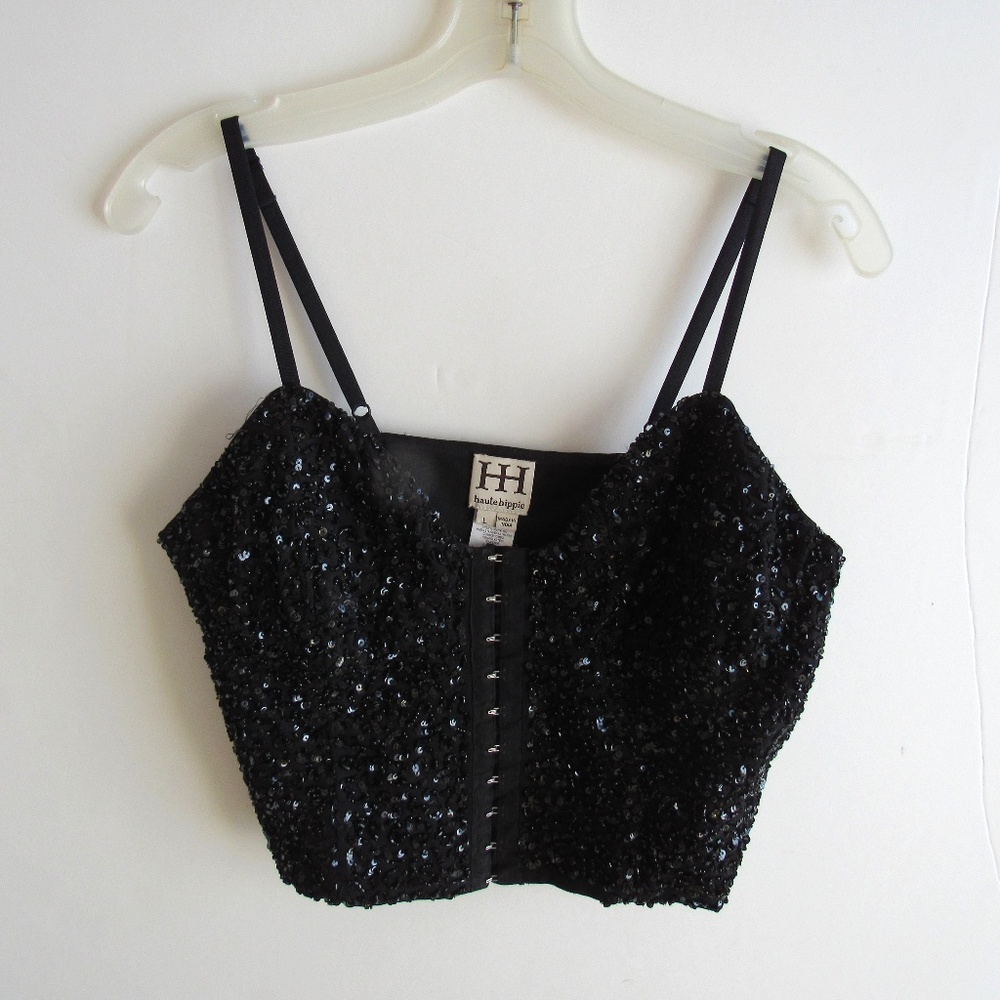 Haute Hippie Bustier Black Sequins SZ Large Party Festival